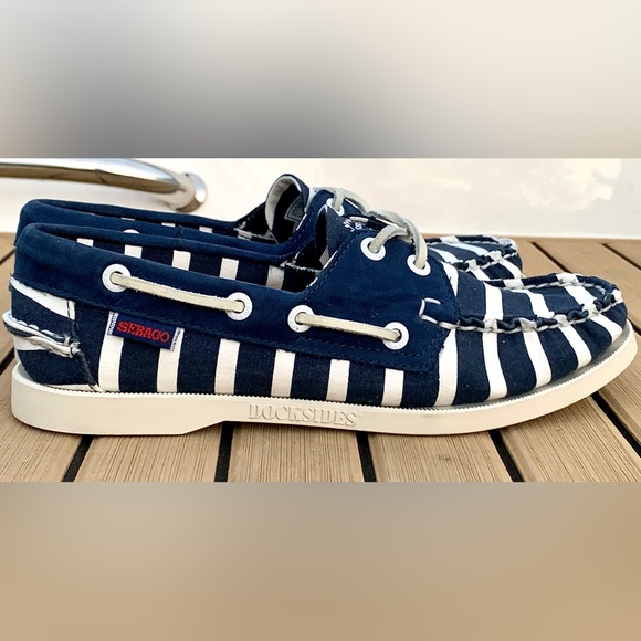 Limited Edition Women’s 7 Sebago x Armor Lux Blue White Striped Dockside Loafers - Picture 8 of 16